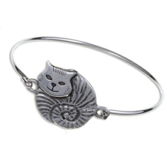 Image 1 of Fat Cat Animal Themed Silver Plated Clip On Bangle