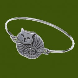 Fat Cat Animal Themed Silver Plated Clip On Bangle