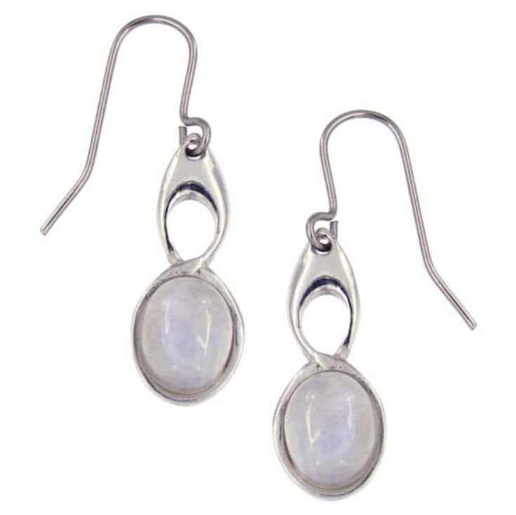 Image 1 of Celtic Bird Rainbow Moonstone Stylish Pewter Sheppard Hook Earrings