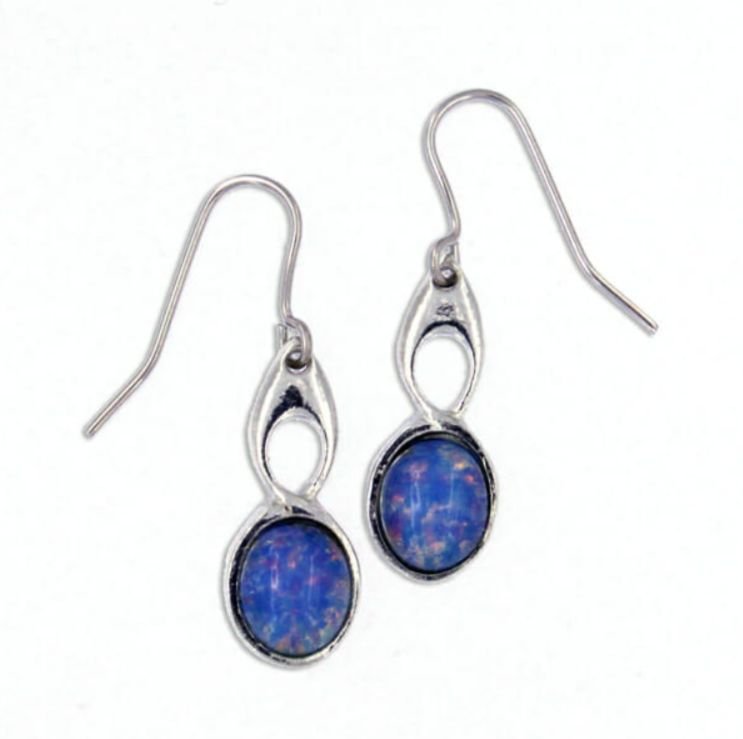 Image 1 of Celtic Bird Opal Glass Stone Stylish Pewter Sheppard Hook Earrings