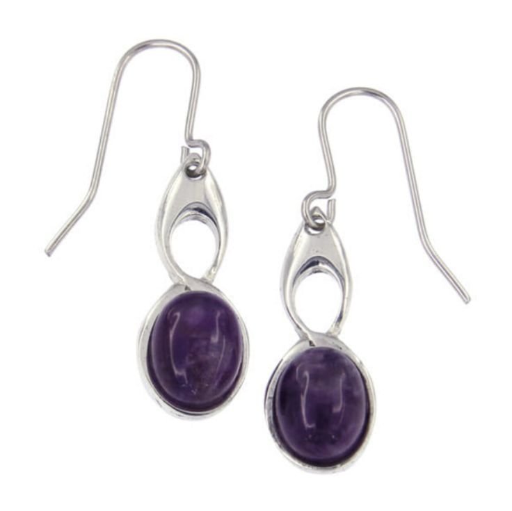 Image 1 of Celtic Bird Amethyst Stylish Pewter Sheppard Hook Earrings