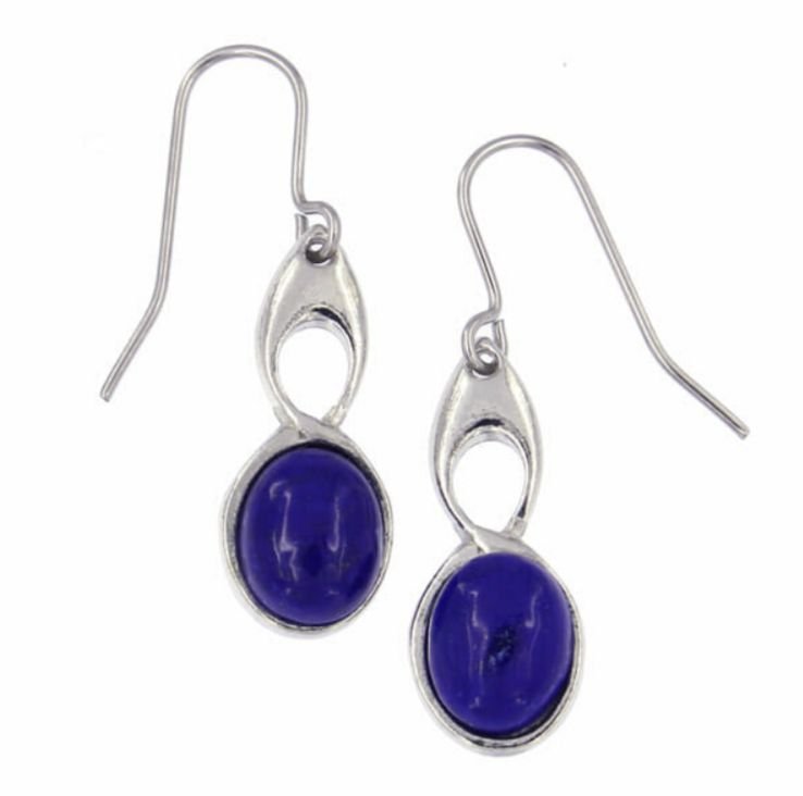 Image 1 of Celtic Bird Lapis Lazuli Stylish Pewter Sheppard Hook Earrings