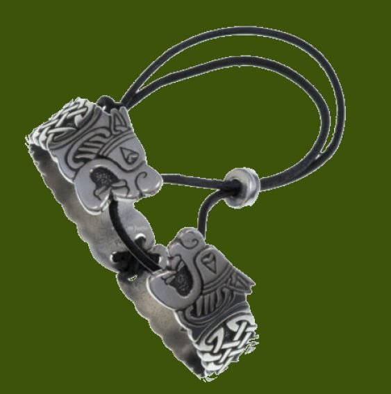 Image 0 of Twin Beast Embossed Leather Cord Hinged Small Stylish Pewter Bangle