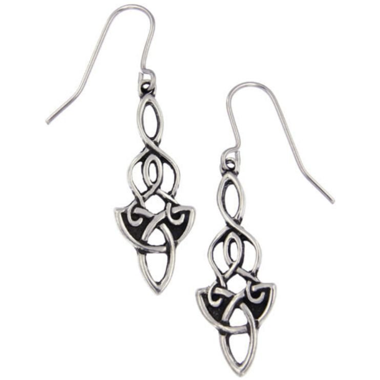 Image 1 of Celtic Dragon Knot Drop Stylish Pewter Sheppard Hook Earrings