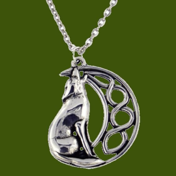 Image 0 of Howling Wolf And Moon Themed Stylish Pewter Pendant