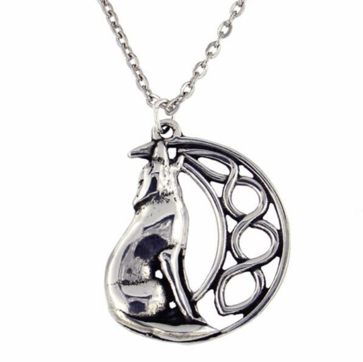 Image 1 of Howling Wolf And Moon Themed Stylish Pewter Pendant