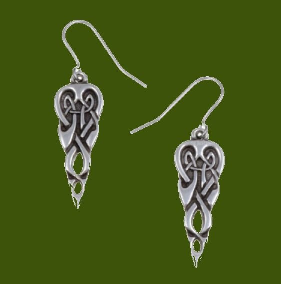 Image 0 of Celtic Merlins Spear Open Knotwork Drop Sheppard Hook Stylish Pewter Earrings