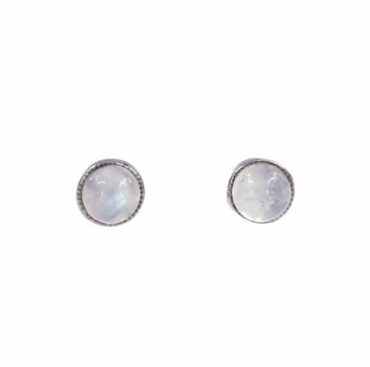 Image 1 of Rainbow Moonstone Round Small Stud Stylish Pewter Earrings