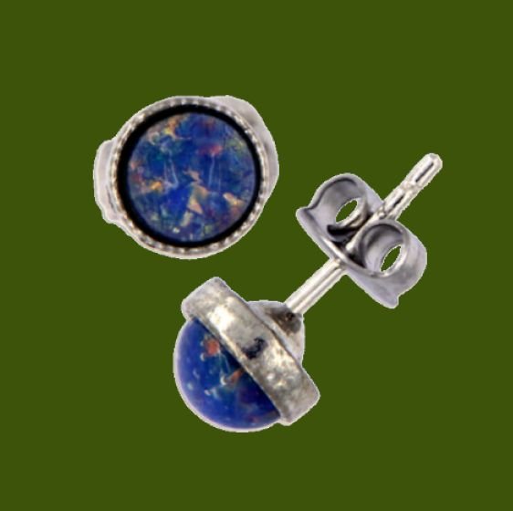 Image 0 of Opal Glass Stone Round Small Stud Stylish Pewter Earrings