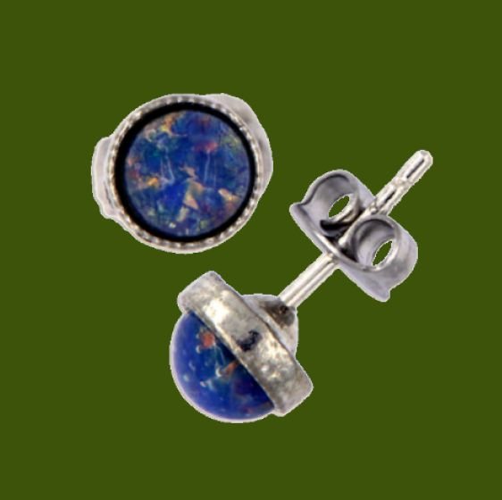 Image 0 of Opal Glass Stone Round Small Stud Stylish Pewter Earrings