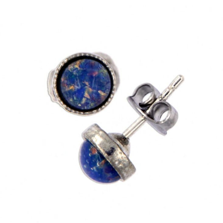 Image 1 of Opal Glass Stone Round Small Stud Stylish Pewter Earrings