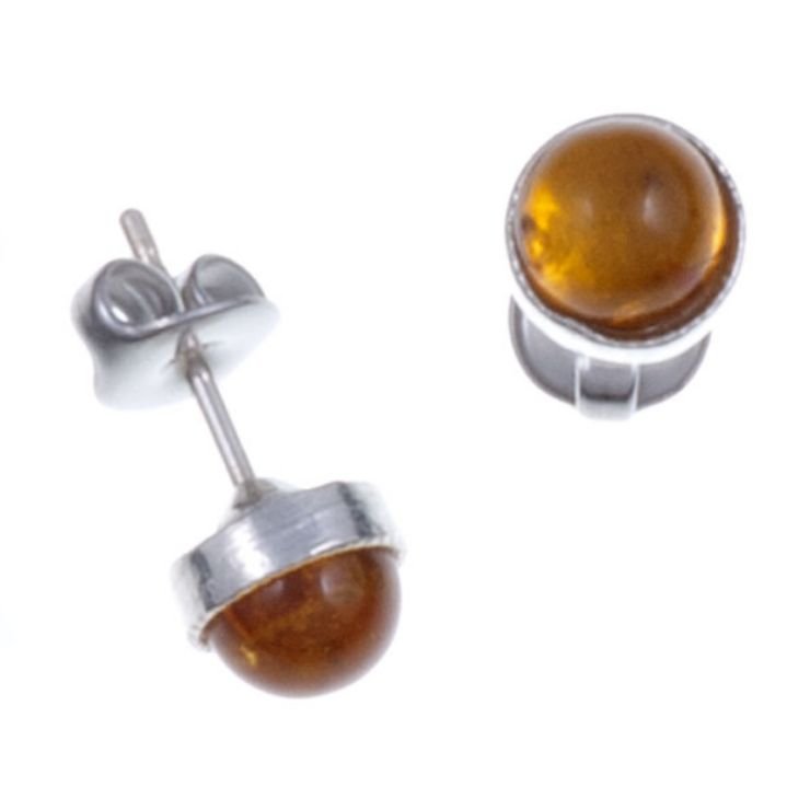 Image 1 of Amber Round Small Stud Stylish Pewter Earrings