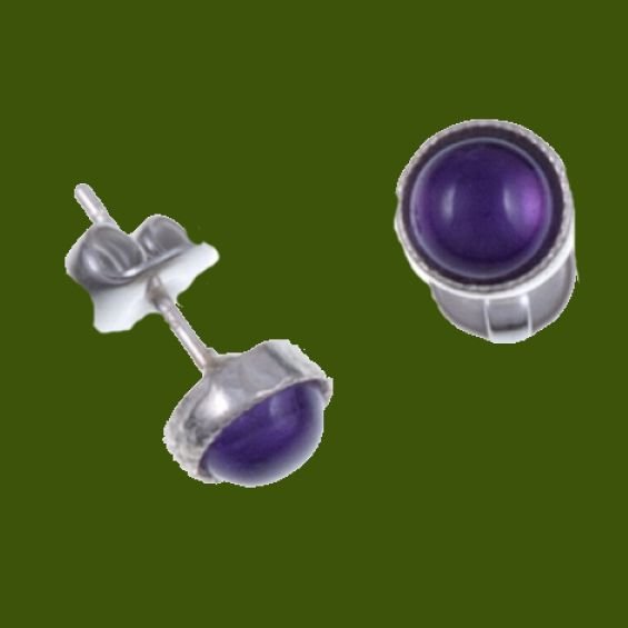 Image 0 of Amethyst Round Small Stud Stylish Pewter Earrings