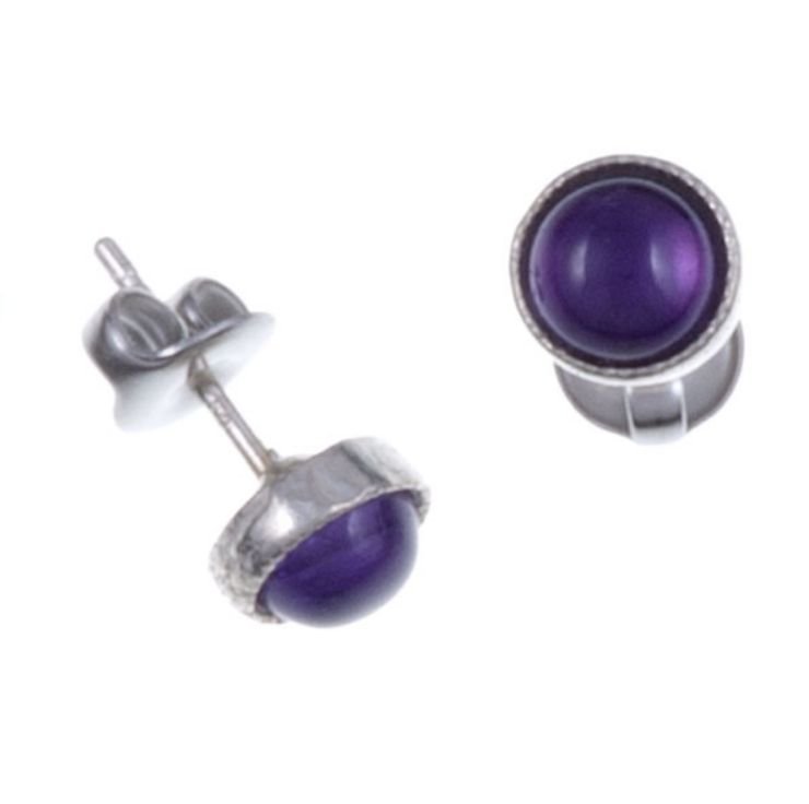 Image 1 of Amethyst Round Small Stud Stylish Pewter Earrings