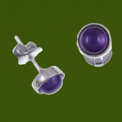 Amethyst Round Small Stud Stylish Pewter Earrings
