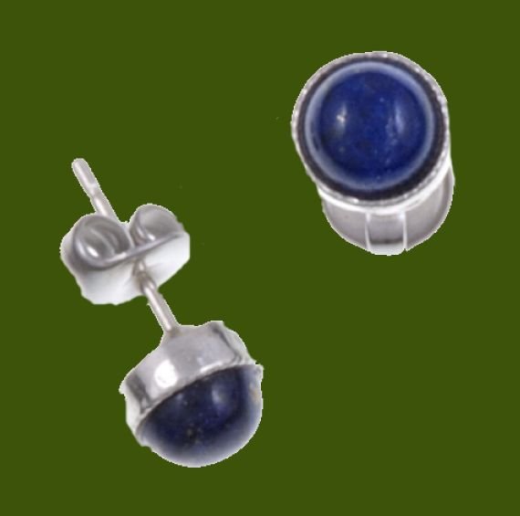 Image 0 of Lapis Lazuli Round Small Stud Stylish Pewter Earrings