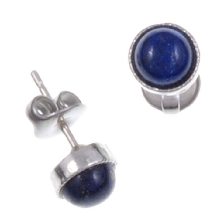 Image 1 of Lapis Lazuli Round Small Stud Stylish Pewter Earrings