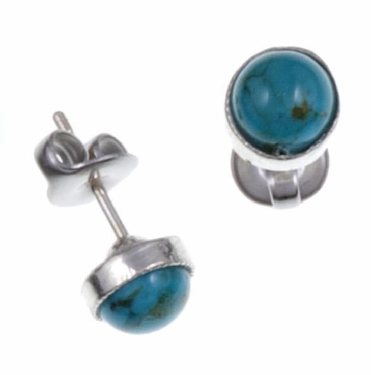 Image 1 of Turquoise Round Small Stud Stylish Pewter Earrings