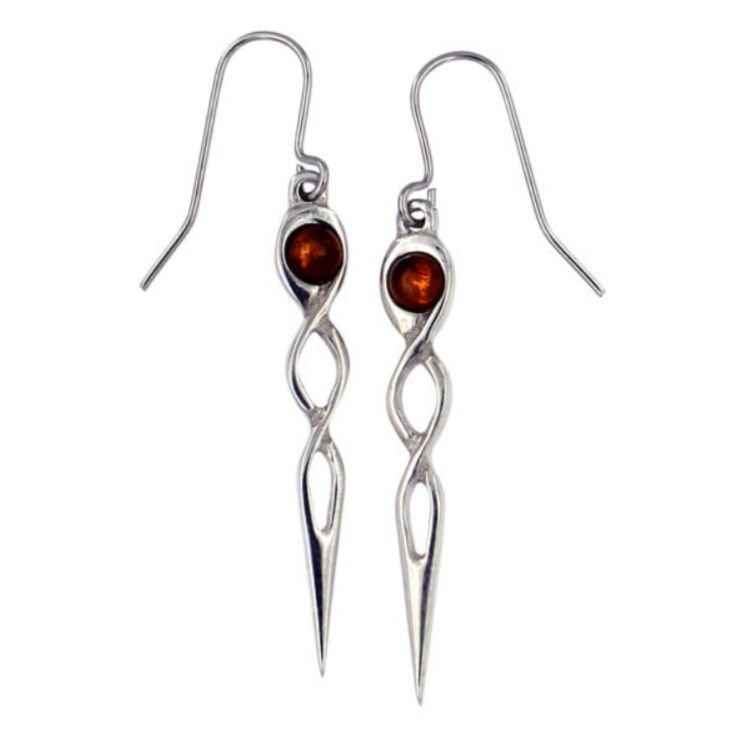 Image 1 of Celtic Twist Knot Amber Stylish Pewter Sheppard Hook Earrings