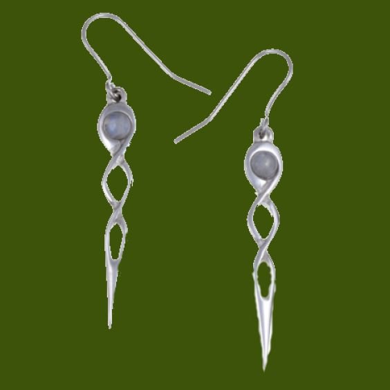 Image 0 of Celtic Twist Knot Rainbow Moonstone Stylish Pewter Sheppard Hook Earrings