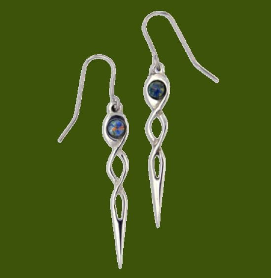 Image 0 of Celtic Twist Knot Opal Glass Stone Stylish Pewter Sheppard Hook Earrings