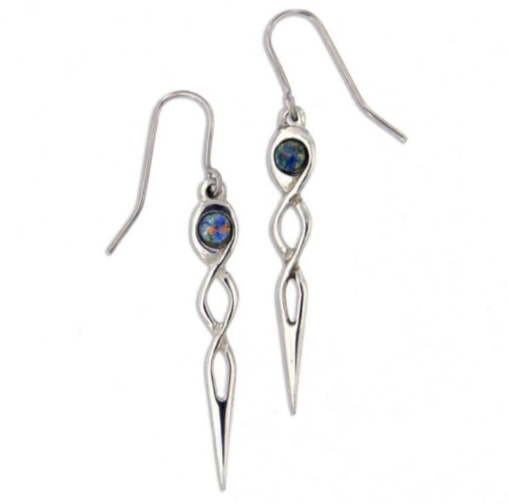 Image 1 of Celtic Twist Knot Opal Glass Stone Stylish Pewter Sheppard Hook Earrings