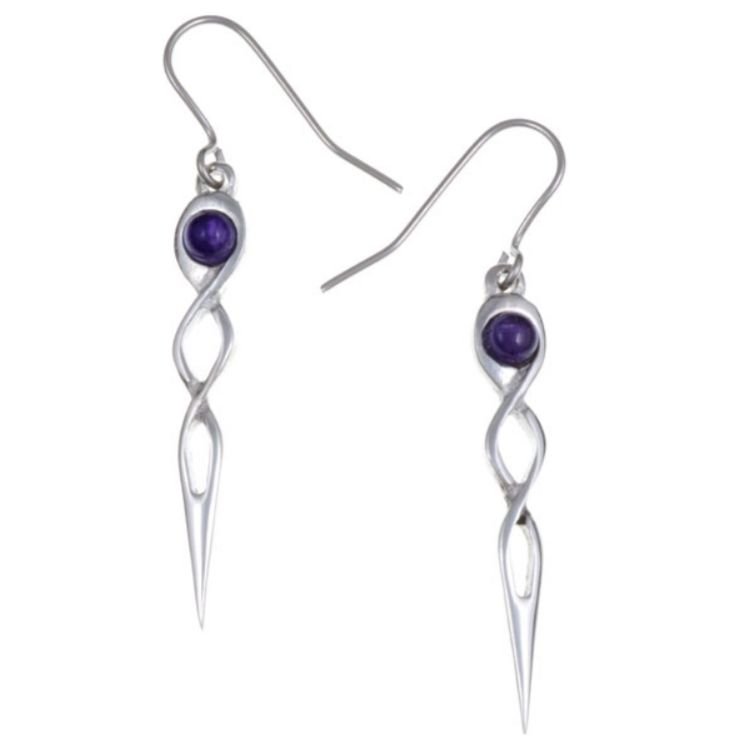 Image 1 of Celtic Twist Knot Amethyst Stylish Pewter Sheppard Hook Earrings