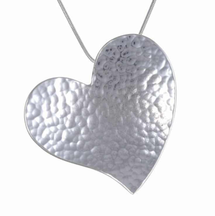 Image 1 of Heartbeat Hammered Offset Heart Themed Large Stylish Pewter Pendant
