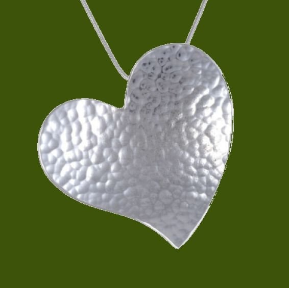 Image 0 of Heartbeat Hammered Offset Heart Themed Large Stylish Pewter Pendant