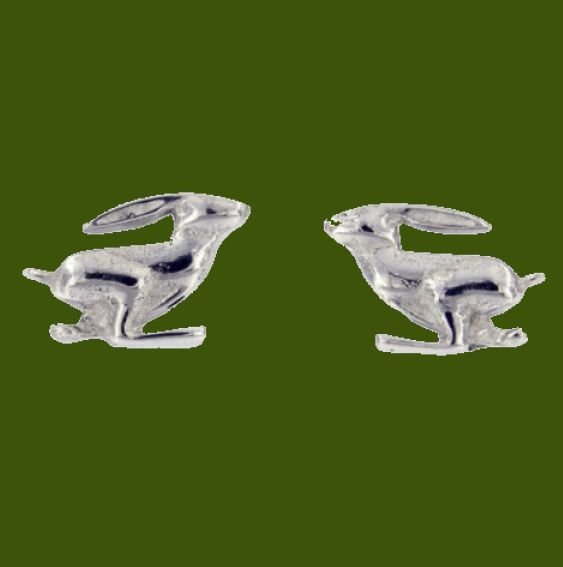 Image 0 of Running Hare Animal Themed Small Stud Stylish Pewter Earrings