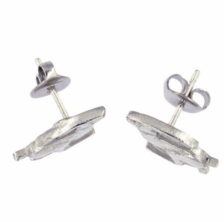 Image 3 of Running Hare Animal Themed Small Stud Stylish Pewter Earrings