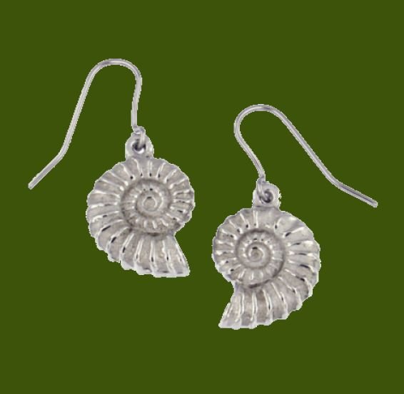 Image 0 of Ammonite Shell Drop Sheppard Hook Stylish Pewter Earrings