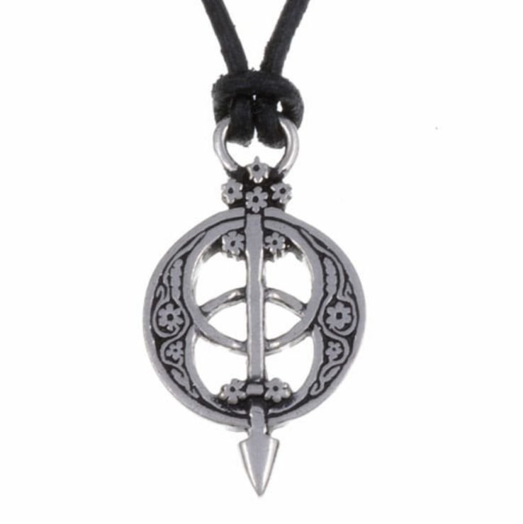 Image 1 of Chalice Well Openwork Stylish Pewter Leather Cord Pendant