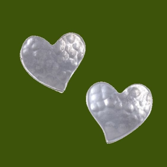 Image 0 of Heartbeat Hammered Love Themed Small Stud Stylish Pewter Earrings
