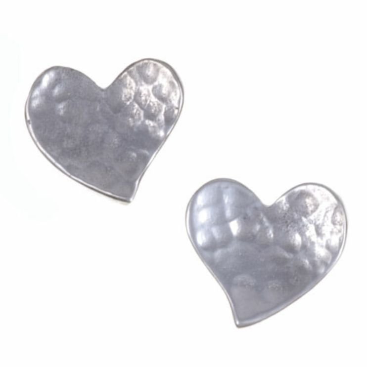 Image 1 of Heartbeat Hammered Love Themed Small Stud Stylish Pewter Earrings