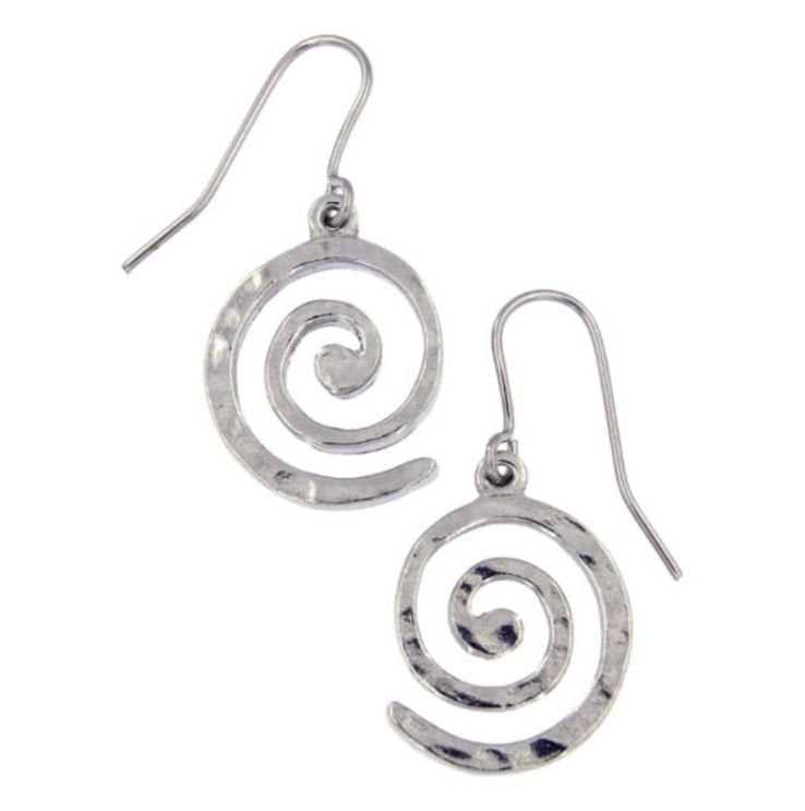 Image 1 of Spiral Beaten Drop Sheppard Hook Stylish Pewter Earrings