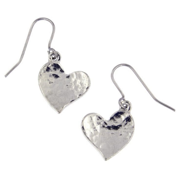 Image 1 of Heartbeat Hammered Drop Sheppard Hook Stylish Pewter Earrings