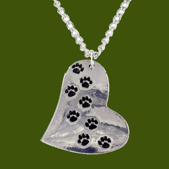 Image 0 of Heart Paw Prints Offset Heart Themed Stylish Pewter Pendant