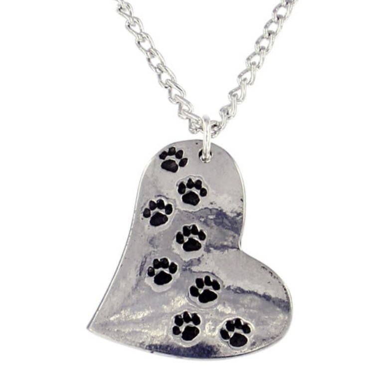 Image 1 of Heart Paw Prints Offset Heart Themed Stylish Pewter Pendant