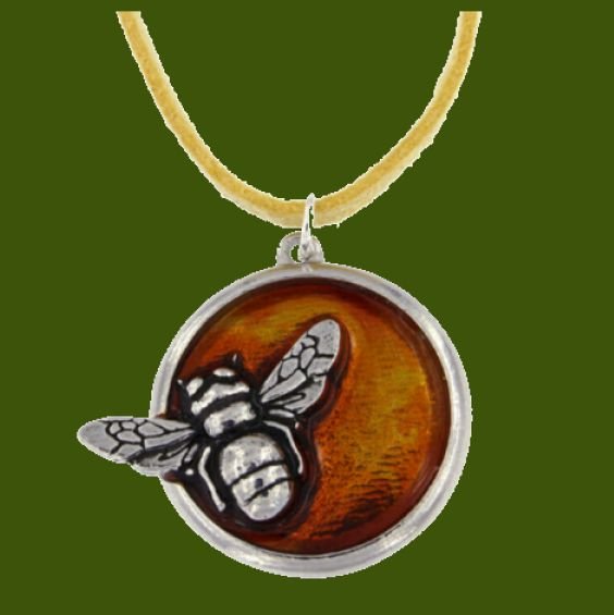 Image 0 of Honey Bee Enamel Round Stylish Pewter Yellow Suede Cord Pendant