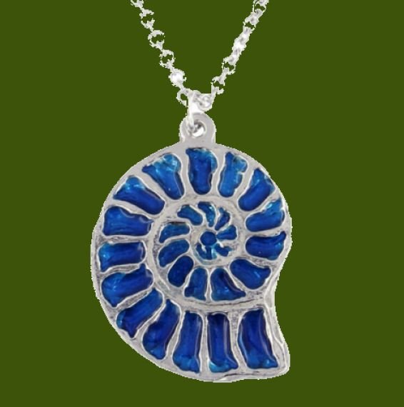 Image 0 of Ammonite Shell Blue Enamel Stylish Pewter Pendant