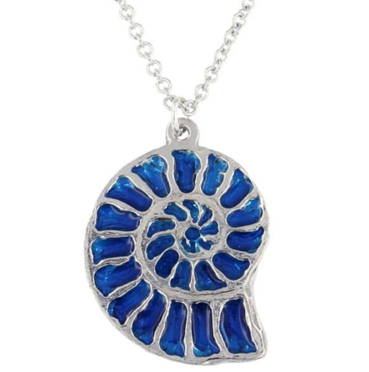 Image 1 of Ammonite Shell Blue Enamel Stylish Pewter Pendant
