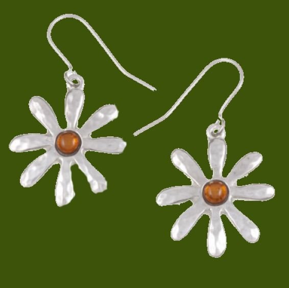 Image 0 of Dahlia Flower Amber Stylish Pewter Sheppard Hook Earrings