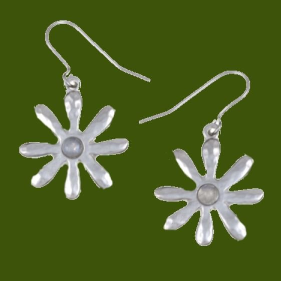 Image 0 of Dahlia Flower Rainbow Moonstone Stylish Pewter Sheppard Hook Earrings