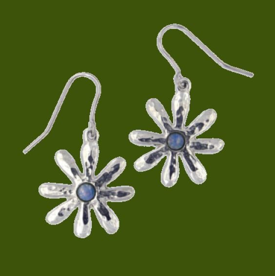 Image 0 of Dahlia Flower Opal Glass Stone Stylish Pewter Sheppard Hook Earrings