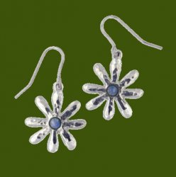 Dahlia Flower Opal Glass Stone Stylish Pewter Sheppard Hook Earrings