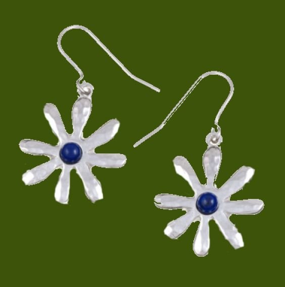 Image 0 of Dahlia Flower Lapis Lazuli Stylish Pewter Sheppard Hook Earrings