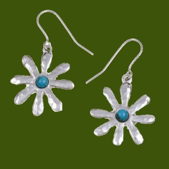 Image 0 of Dahlia Flower Turquoise Stylish Pewter Sheppard Hook Earrings