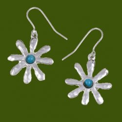 Dahlia Flower Turquoise Stylish Pewter Sheppard Hook Earrings