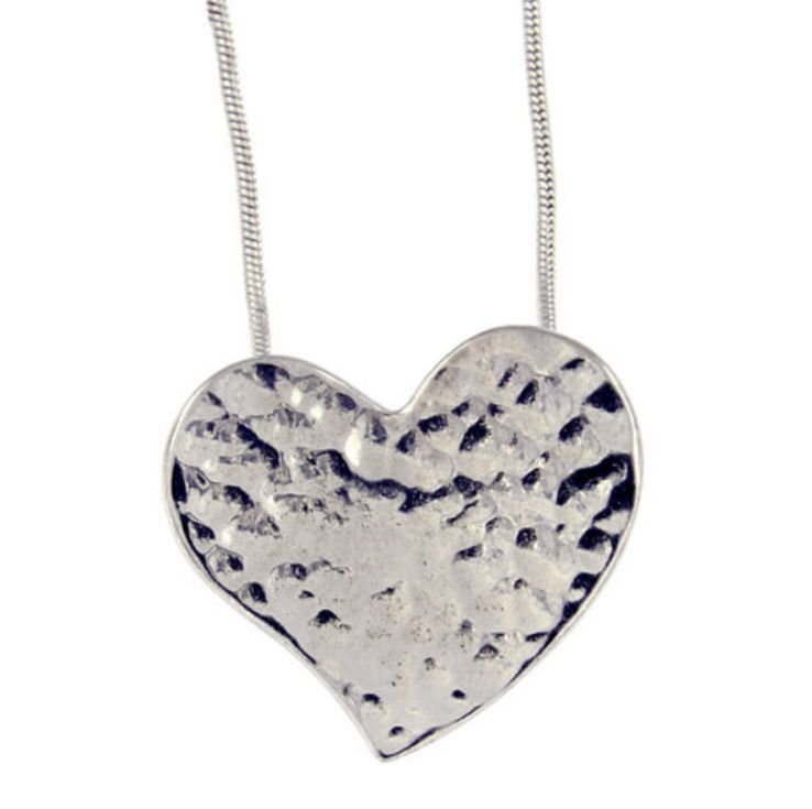 Image 1 of Heartbeat Hammered Heart Themed Small Stylish Pewter Pendant